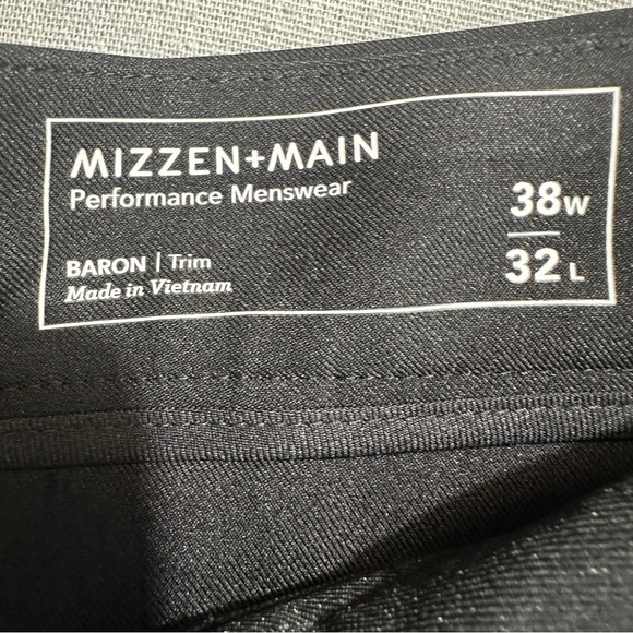 Mizzen+Main Performance Menswear Baron Trim Fit pants, sz 38x32, black, fall - Picture 6 of 10